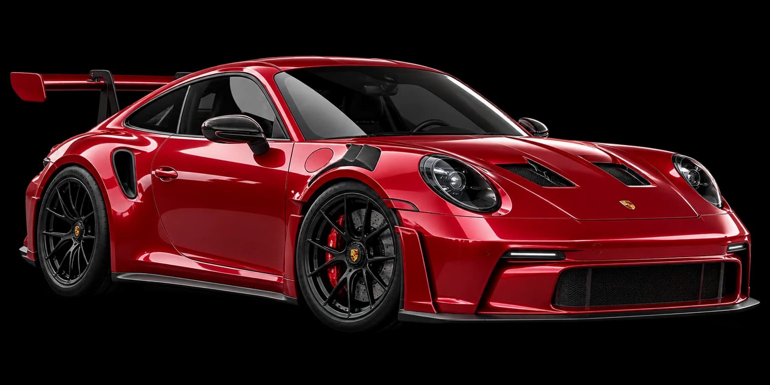 Carro esportivo vermelho visto de frente e de lado, imagem ilustrativa